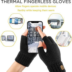 HZYH Fingerless Gloves Half Finger Gloves Winter Warm Knitted Gloves Working Running Biking Driving for Men and Women - Black