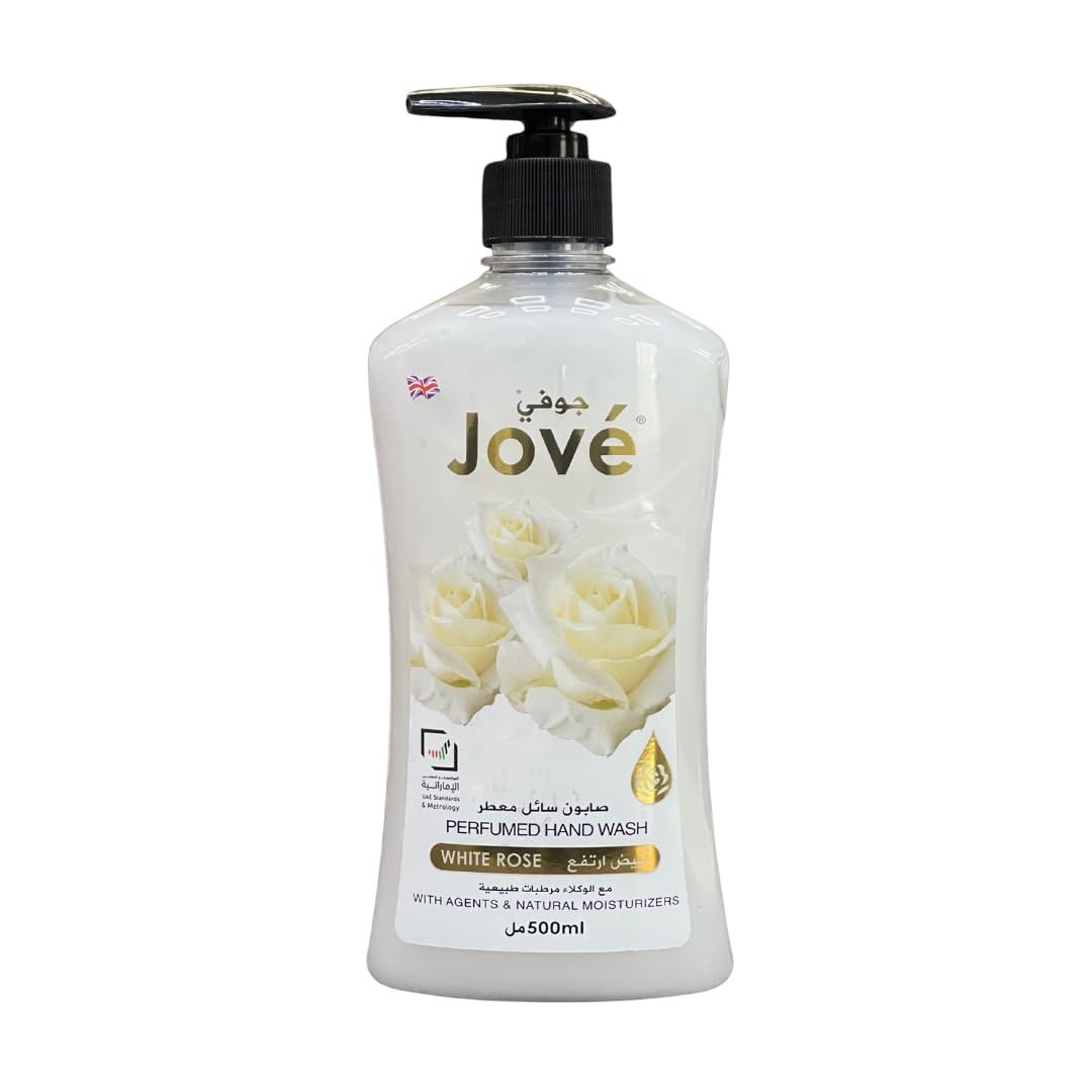 Jove Hand Wash White Rose 500ML | Gentle & Moisturizing Hand Cleanser | Infused with White Rose Extracts | Soft & Hydrated Hands | pH Balanced & Paraben-Free | Long-Lasting Floral Fragrance