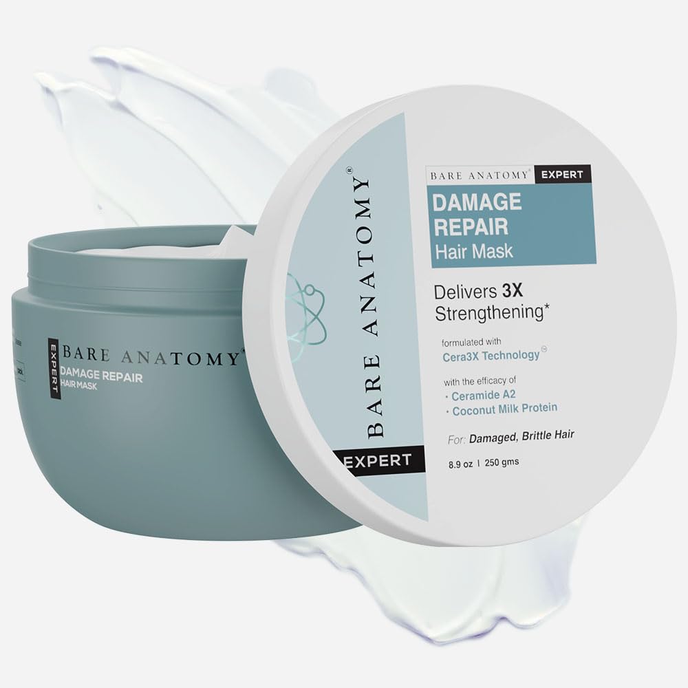 Bare Anatomy Damage Repair Hair Mask, 3X Strengthening By Ceramide A2 & Coconut Milk Protein, For Smoothing & Deep Conditioning, For Dry & Frizzy Hair, Paraben & Sulphate Free, Women & Men - 250G