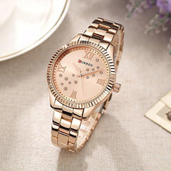 Curren 9009 Quartz Movement Round Dial Stainless Steel Waterproof Women Watch - Rose Gold, White