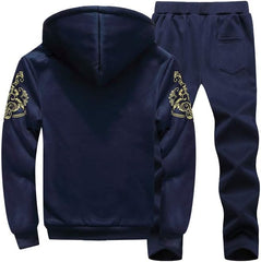 PASOK Men's Casual Tracksuit Full Zip Running Jogging Athletic Sports Jacket and Pants Set - Thicken Blue