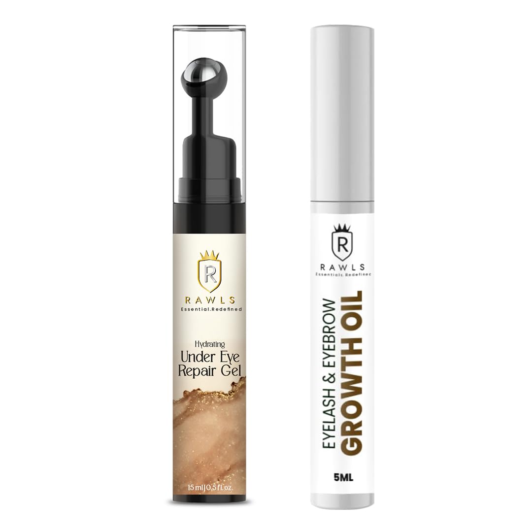 RAWLS Under Eye Cream (15ml) & Eyebrow Growth Oil (5ml) Combo | Reduces Dark Circles, Puffiness + Promotes Thicker, Fuller Eyebrows | Enriched with Caffeine, Green Tea, Castor Oil & Vitamin E