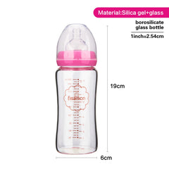 Fissman Baby Feeding Glass Bottle, Light and Slim Bottle Easy to Hold, Food Grade Borosilicate Glass, Wide Neck, Dishwasher And Easy to Clean, BPA Free 260ml (Pink)