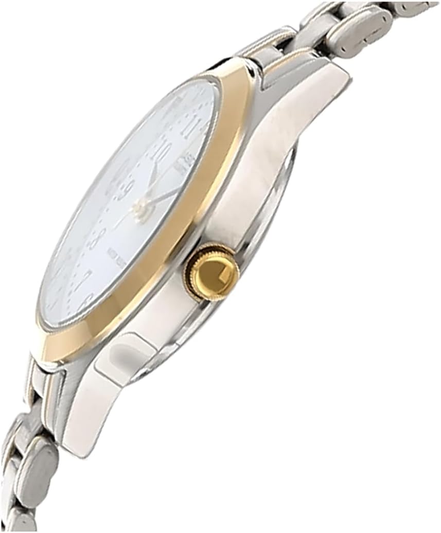 Casio Womens Quartz Watch, Analog Display and Leather Strap Silver/Gold