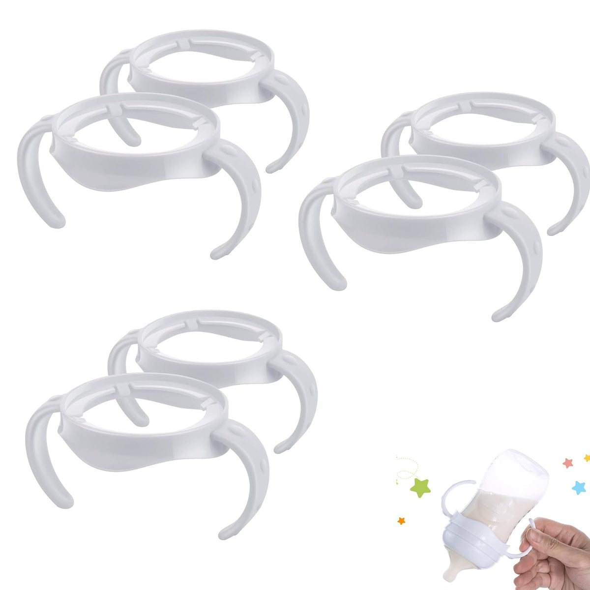 Joyzzz Baby Bottle Handles, 6 Pack Non-slip Easy Grip Bottle Handles for Baby, Dishwasher Safe, Baby Bottle Holder for Philips Avent Natural Baby Bottles and Avent Bottle Holder for Baby(White)