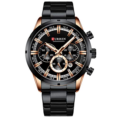 CURREN Herren-Armbanduhr Sport Quarz Chronograph Armbanduhr mit Leuchtzeigern Mode Edelstahl Uhr Datum - Black