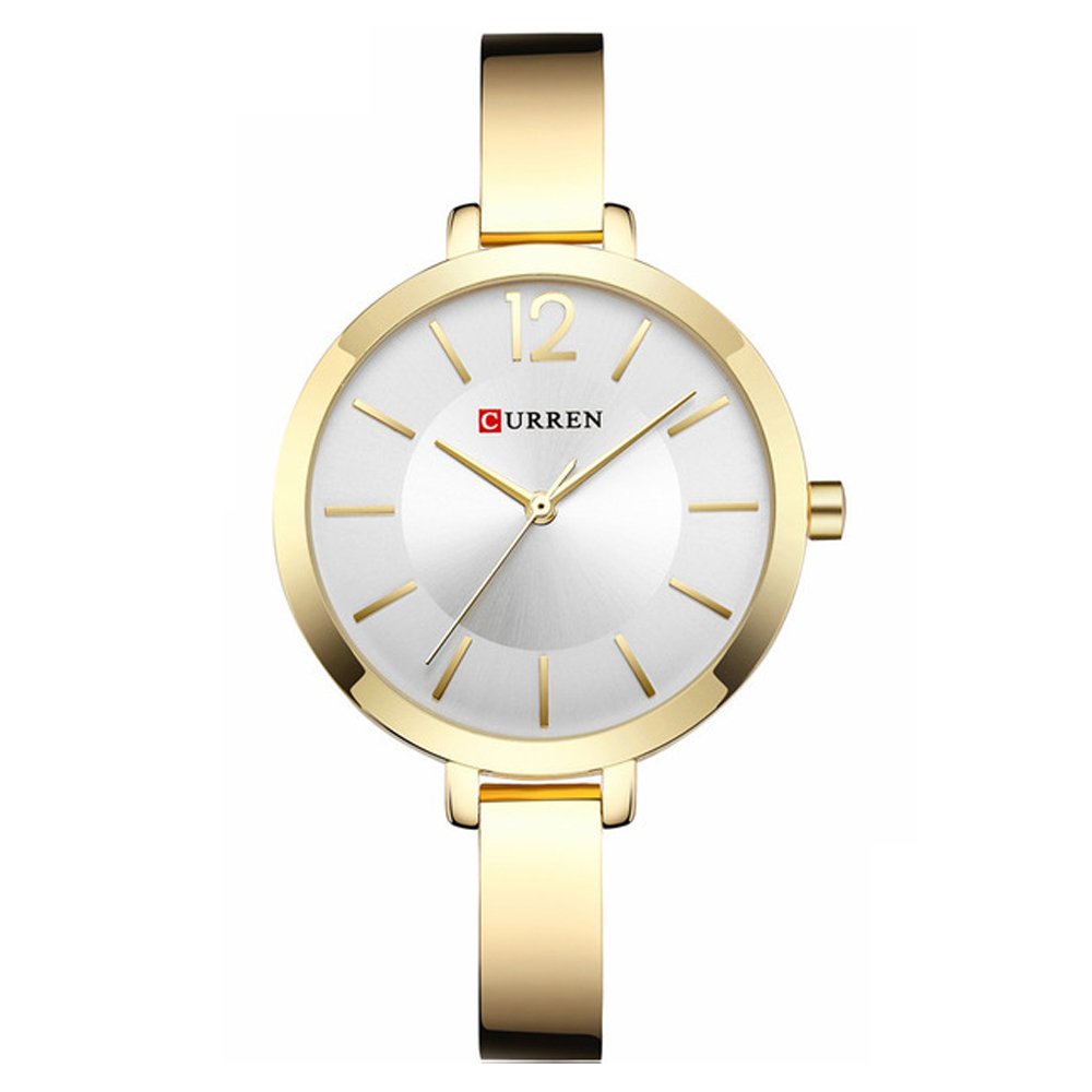 CURREN Original Women's Girls Sports Waterproof Stainless Steel Quartz Wrist Watch 9012 - Gold white