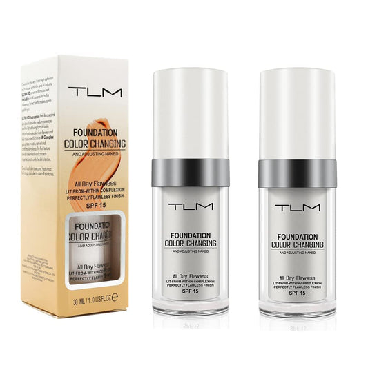 TLM Colour Changing Foundation,30ML Flawless Liquid Makeup Base Nude Face Cover Concealer Changing Warm Skin Tone Moisturizing Cover for Women & Girls (2Pack)