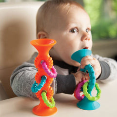 Fat Brain Toys Pipsquigz Loops – Teal, Vibrant Silicone Suction Cup Toy for Babies, Sensory Exploration, Fine Motor Skills Development, Rattling Sounds, and Soothing Gum Relief