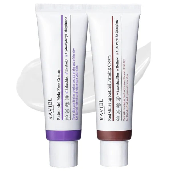 RAVIEL Anti-Wrinkle Skin Care Set | Melasma & Blemish Care Cream with Bakuchiol (1.7 Oz) + Skin Barrier Moisturizer with Red Ginseng Retinol (1.7 Oz)