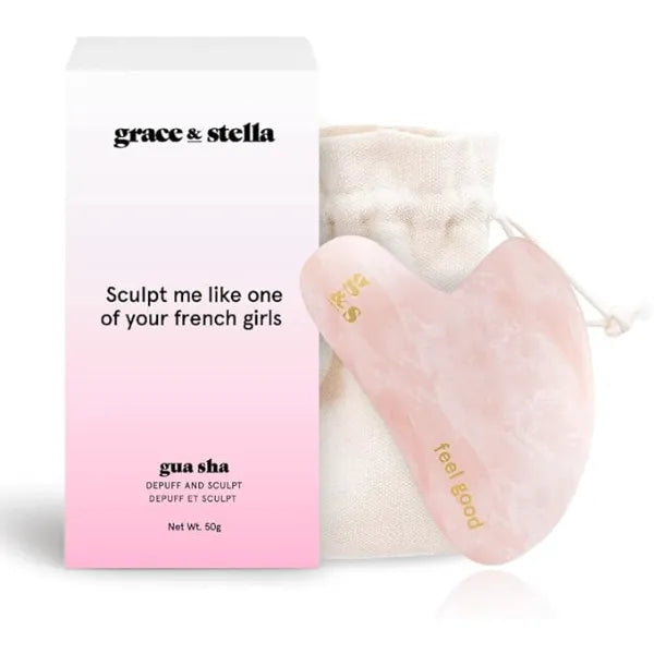 grace & stella Gua Sha Massage Tool, Rose Quartz, Face Sculpting, Lymphatic Drainage, Depuffing