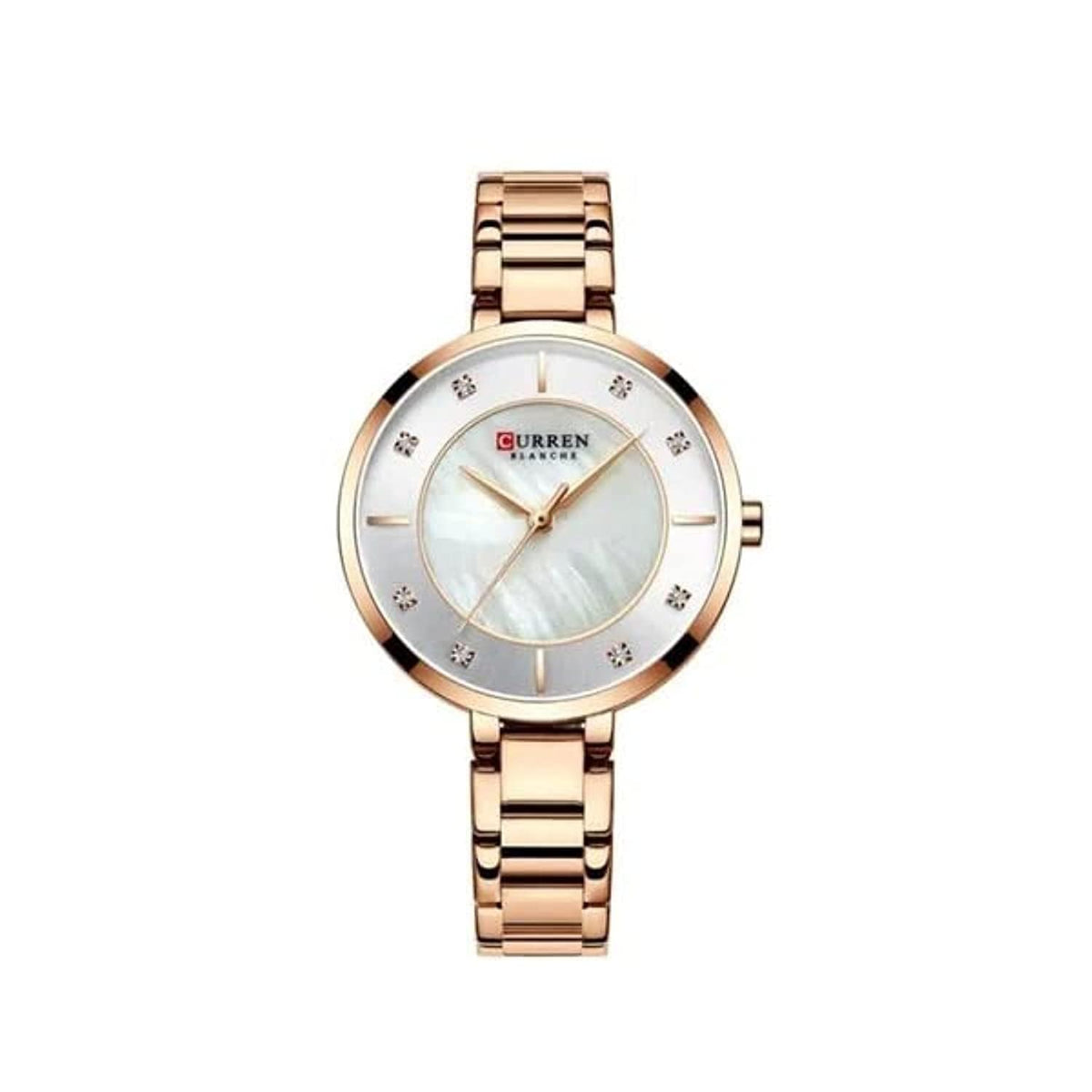 CURREN Ladies Analog Watch Rose Gold Stainless Steel Case White & Silver Dial Rose Gold Stainless Steel Bracelet