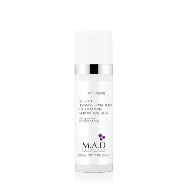 M.A.D Skincare YOUTH TRANSFORMATION EXFOLIATING SERUM 10% AHA - High-Potency Renewal Solution for Firming & Elasticity | Deep Exfoliation for Wrinkles, Acne-Prone Skin | 5-Fruit Acid Blend | 1oz