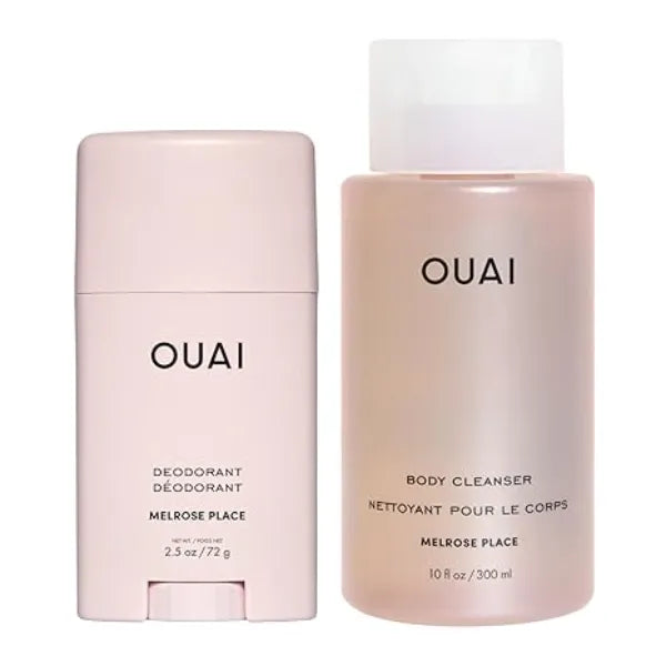 OUAI Melrose Place Duo Aluminum Free Deodorant + Body Cleanser  Odor Control, Hydrating Body Wash, Rose & Lychee Scented Body Care Set
