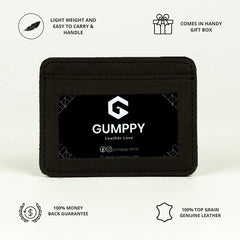 Gumppy Genuine Leather Card Wallets for Men | Strong Stitching | Handcrafted Extra Capacity Slim Card Wallet | 3 Card Slots | Gift for Him & Her | ID Window | 1 Bill & Notes Compartment (Black)