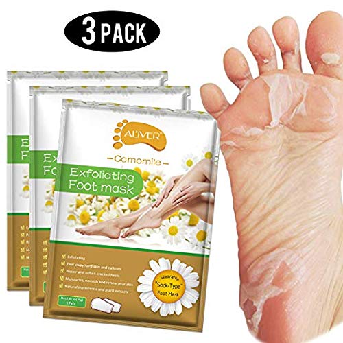 ALIVER Foot Peel Mask 3 Pack, Exfoliating Callus Remover & Dead Dry Skin, Get Baby Soft Feet in 1-2 Weeks for Men and Women (Chamomile)