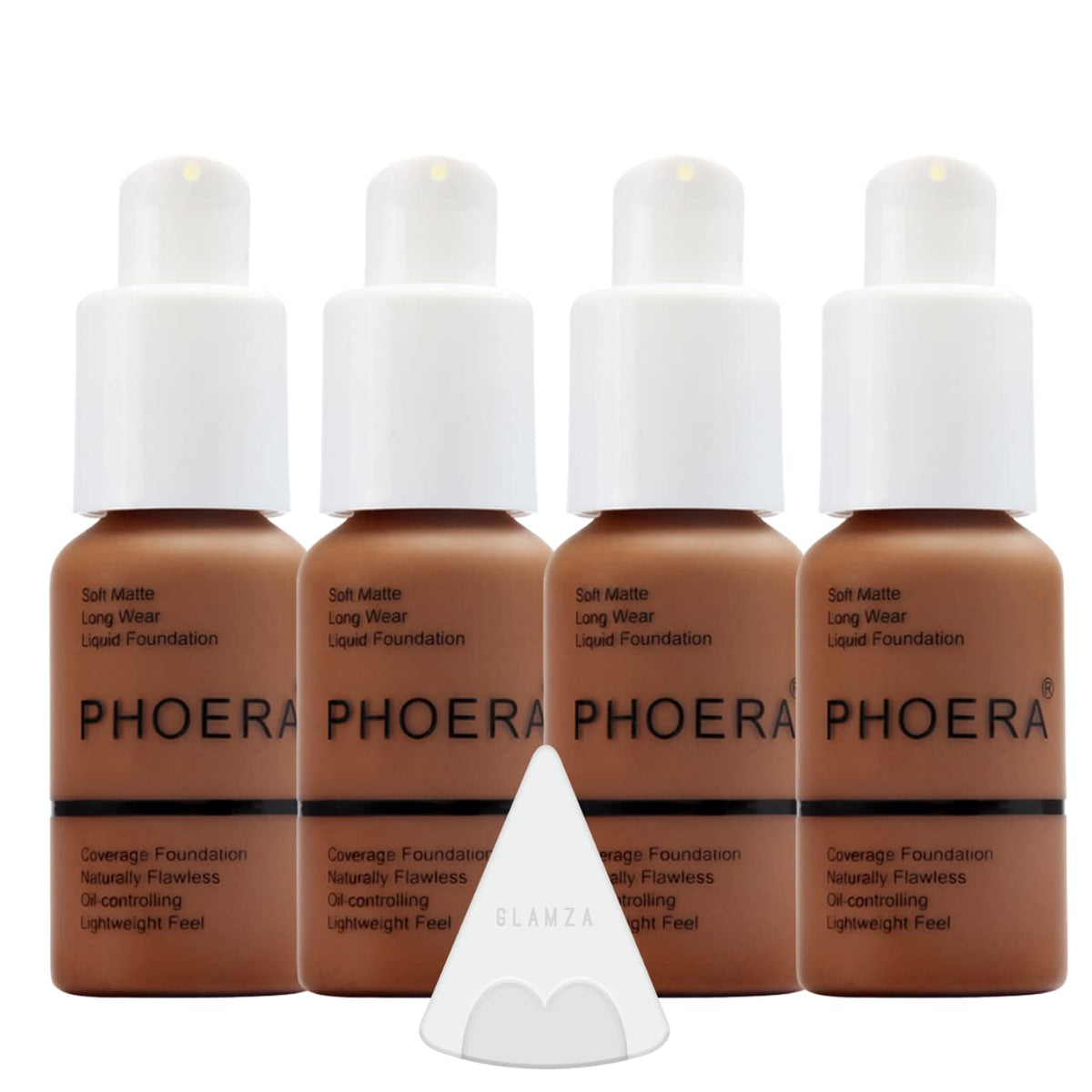 Glamza Phoera Foundation Full Coverage Makeup Set - 24hr Long Lasting Oil Control - Soft Smooth Matte Flawless Concealer Cream - Inc x4 30ml Foundation & Silicone Blender Sponge (110 Truffle)