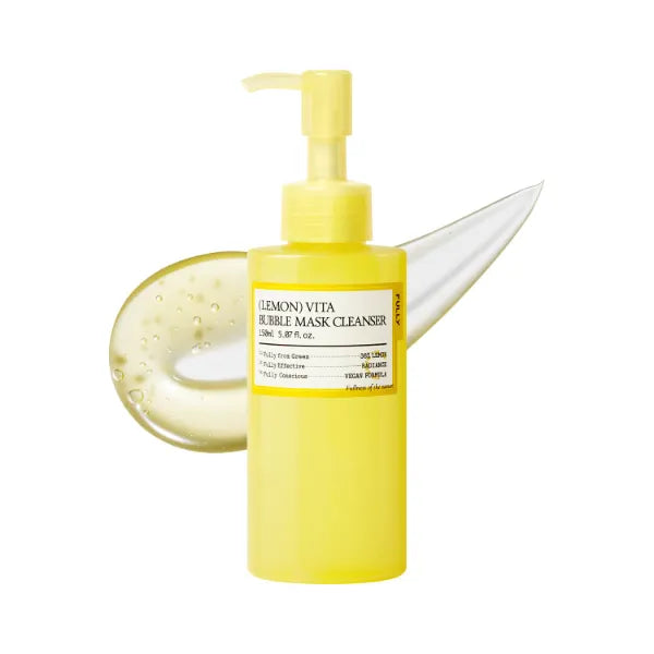 FULLY Lemon Vita Bubble Mask Cleanser, Self-Bubbling Gel-to-Foam Face Wash, Vitamin C + Jeju Lemon Water for Brightening, Radient Smooth Skin, Hydration, Vegan Korean Skincare, 5.07 fl.oz