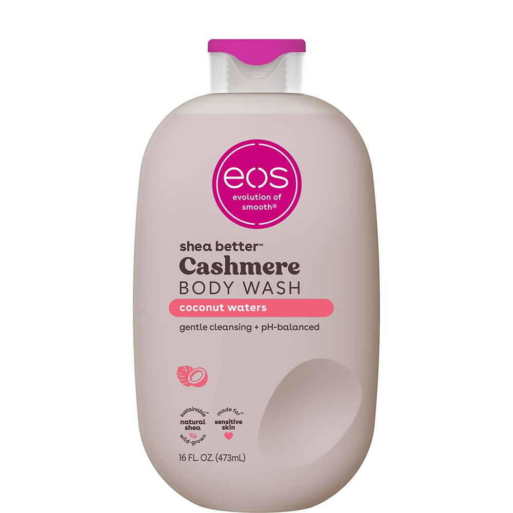 eos Shea Better Cashmere Body Wash, Coconut Waters, Moisturizing and Nourishing, pH Balanced Creamy Gel Formula, Paraben & Phthalate Free, Sensitive Skin,16 fl oz