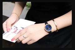 CURREN Ladies analog watch rose gold stainless steel case blue dial blue stainless steel bracelet