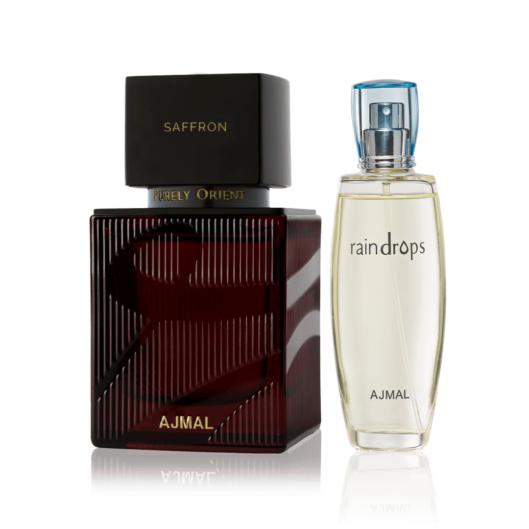 Ajmal Perfumes Purely Orient Saffron EDP 75ml & Raindrops - Exotic Fragrance Duo