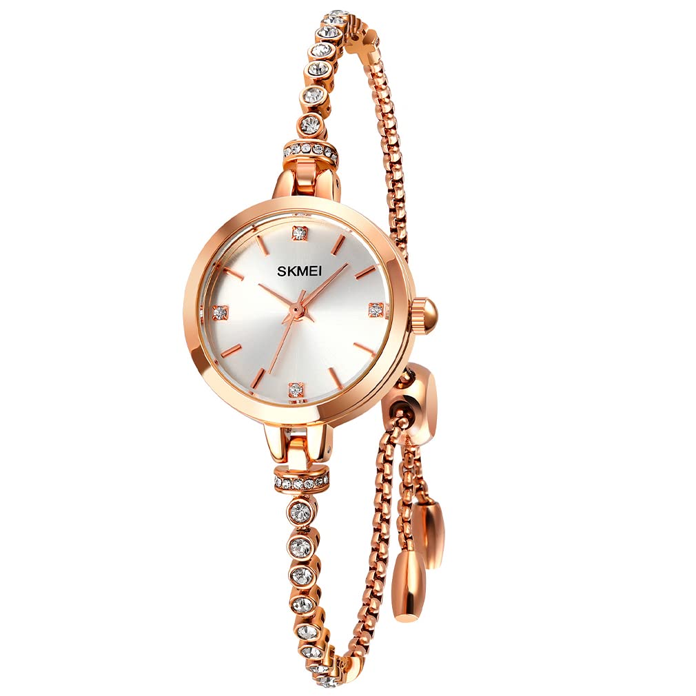 SKMEI Women Watches Bracelet Diamond Ladies Female Small Rose Gold Fashion Luxury Thin Waterproof Analog Quartz Casual Girls Wife Gifts Silver Wrist Watch - L1854silver