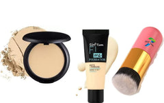 SIRF TUM 7 Beauty Fii Me Matte+Poreless Liquid Tube Foundation Natural & Studio Fix Compact Powder & Cosmetic Face Powder Foundation-blush Brush- Pink(3 Items)