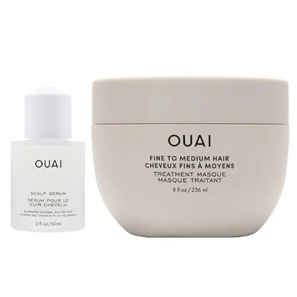 OUAI Fine to Medium Hair Treatment Bundle Includes Scalp Serum and Masque for Moisturized, Healthy Hair and Scalp 2 Count, 2 Oz/ 8 Oz
