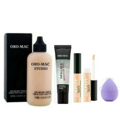 ORO-MAC Combo Studio Face And Body Foundation 120 ml ,Infallible Gel Primer,Studio Fix Concealer (24-Hour)-7 ML With Washable blender Sponge Set of-4