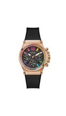 GUESS Women's 38mm Watch - Black Strap Black Dial Rose Gold-Tone Case