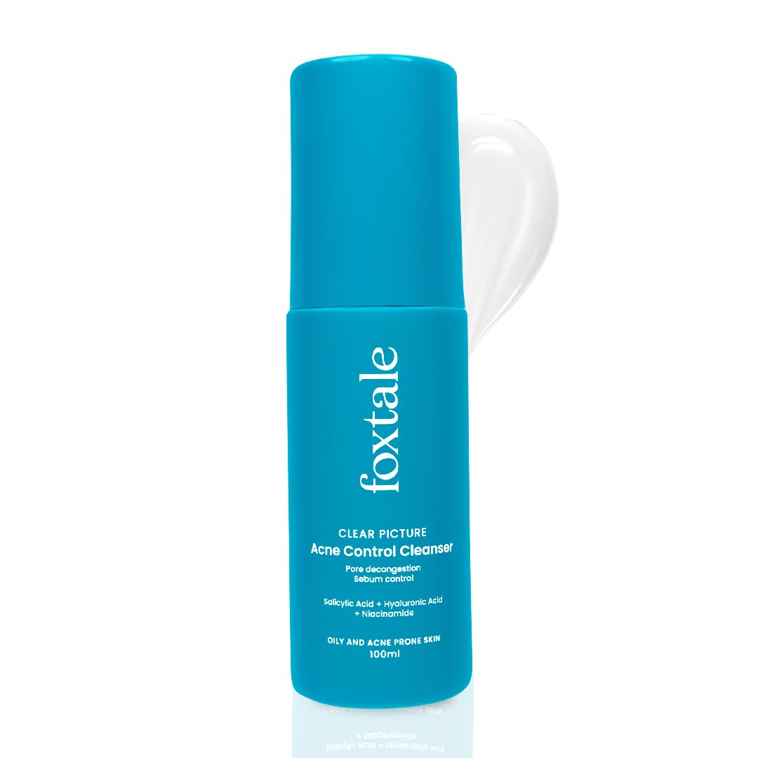 FoxTale 2% Salicylic Acid Face Wash for Oily & Acne Prone Skin, Controls Oil & Kills Acne Causing Bacteria, Acne Control Cleanser for Men & Women - 100 ml