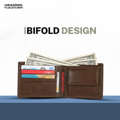 HAMMONDS FLYCATCHER Genuine Leather Wallet for Men, RFID Protected Leather Purse for Men, Money Purse for Men, Bi-Fold Wallet, 4 Card Slots, Coin Pocket, Hidden Pockets - Brushwood