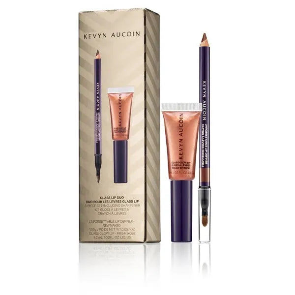 Kevyn Aucoin Glass Lip Duo Set – Naked Unforgettable Lip Definer & Prism Rose Glass Glow Lip Highlighter