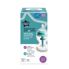 Tommee Tippee Anti-Colic Baby Bottle, Slow-Flow Breast-Like Teat and Unique Anti-Colic Venting System, 260ml, Pack of 1