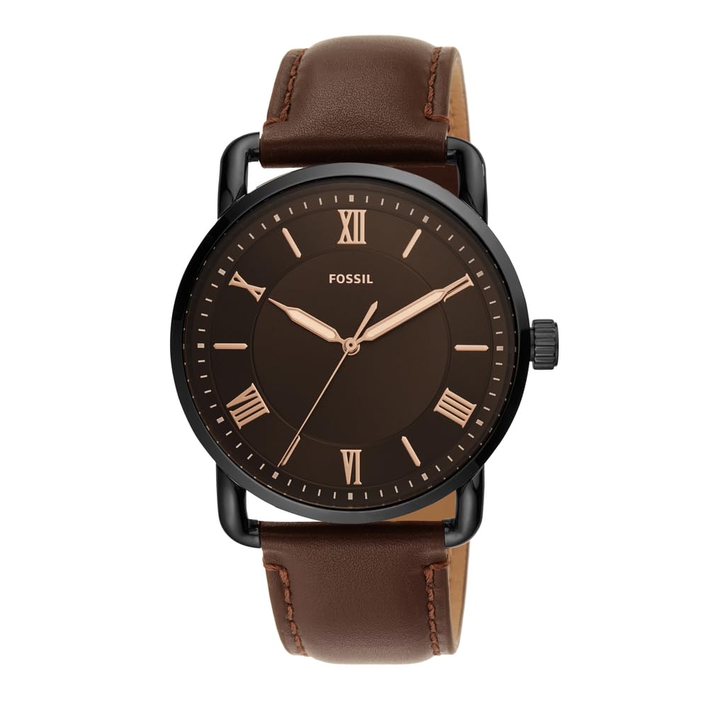 Fossil Copeland Men's Watch with Slim Case and Genuine Leather Band Black/Black Dial, Brown