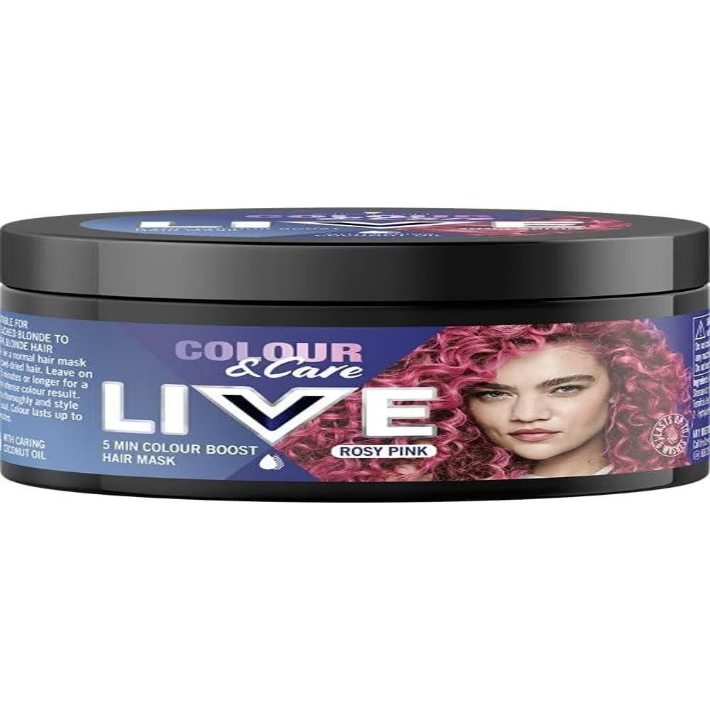 Schwarzkopf LIVE Colour & Care Hair Mask, 5 Minute Wash Out Colour Boost, Semi-permanent Pink Hair Dye, Lasts up to 6 Washes- Rosy Pink, 150ml