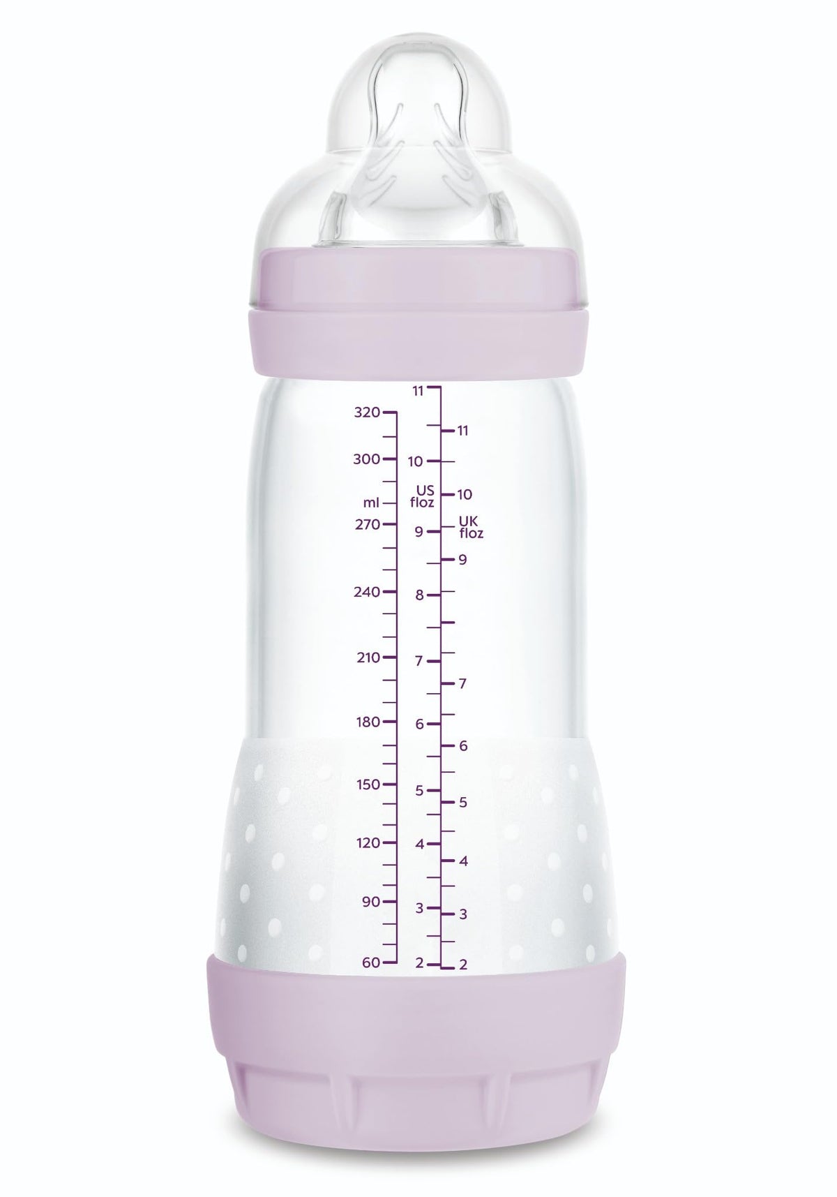MAM Anti-Colic Bottle from 4 Months, 320 ml, with 3 Quick Flow Silicone Teats, Easy to Absorb, Self-Sterilising and Easy to Clean, Easy Start Anti-Colic, Matte Pink, 1