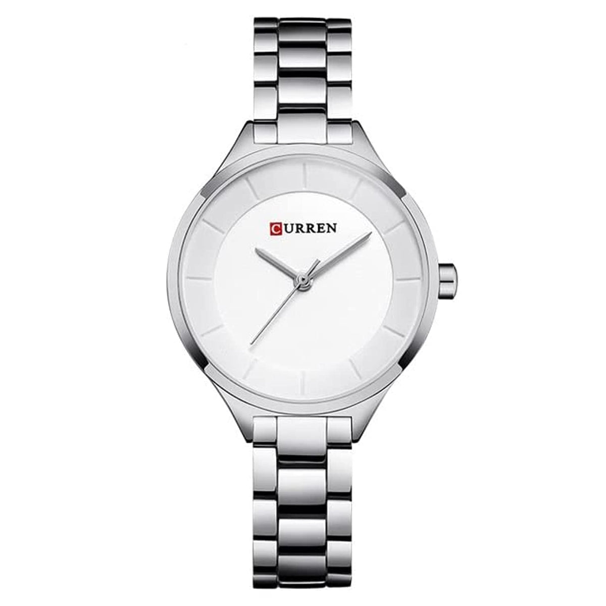 CURREN Ladies Analog Watch Stainless Steel Case White Dial Stainless Steel Bracelet