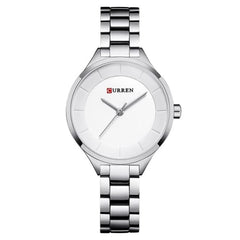 CURREN Ladies Analog Watch Stainless Steel Case White Dial Stainless Steel Bracelet