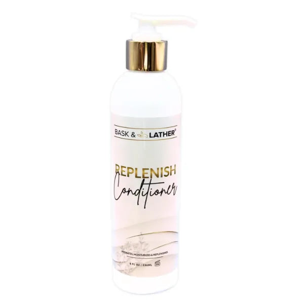BASK & LATHER Replenish Conditioner – Deep Hydrating, Natural Formula for Elasticity & Detangling, Silicone-Free, Paraben-Free, Color-Safe, 8 oz