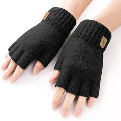 HZYH Fingerless Gloves Half Finger Gloves Winter Warm Knitted Gloves Working Running Biking Driving for Men and Women - Black