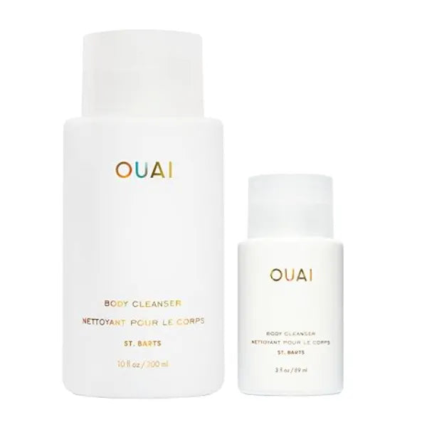 OUAI St Barts Body Cleanser Bundle Foaming Body Wash with Jojoba Oil & Rosehip Oil to Hydrate, Balance & Soften Skin Paraben, Phthalate & Sulfate Free Skin Care Products 2 Count, 3 Oz/10 Oz