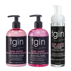 tgin The Styling Package: Rose Water Leave In Conditioner, Defining Gel and Mousse - Gift Set - Curls - Color safe - Wavy - Detangle - Low Porosity Hair - Fine Hair - Styling Products