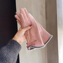 CasRmia Winter Gloves for Women Windproof Gloves Warm Gloves with Luxuriously Lined，Touchscreen gloves with butterfly bow elegant and fashionable - Pink
