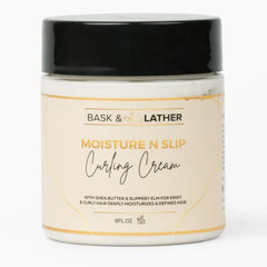 BASK & LATHER Moisture n Slip Curling Cream with Amaranth Extract, Grapeseed Oil & Slippery Elm, Enhances Curl Definition, Bounce, Reduces Frizz & Breakage, Deep Moisturization, Detangles, 8oz