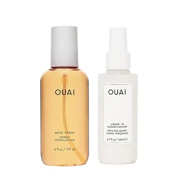 OUAI Leave In Conditioner + Wave Spray Bundle Hair Styling Products for Frizz Control, Volume, Texture, and Added Hair Shine Paraben & Sulfate Free Hair Care 2 Count, 4.7 Oz/4.9 Oz
