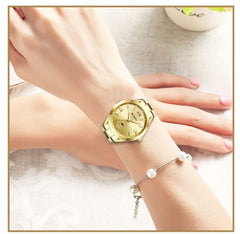 CURREN Ladies Analog Watch Gold Stainless Steel Case Gold Dial Gold Stainless Steel Bracelet