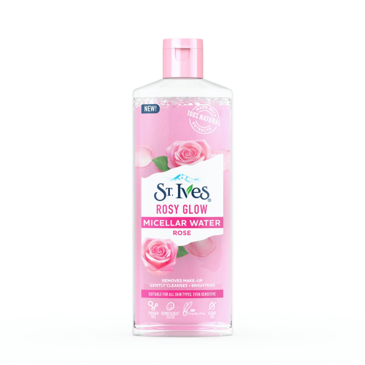 ST. Ives Rosy Glow 3-in-1 Micellar Water with 100% Natural Rose Extracts|Toner & Makeup Remover|Pink|400 ml