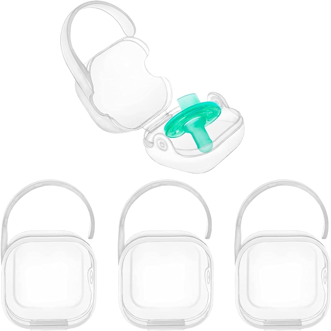 LDLD Pacifier Case Pacifier Holder Case Pacifier Clip Binky Holder Case Pacifier Box Pacifier Accessories 4 Pack Clear Hook Design