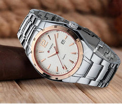 CURREN Men's Analog Watch Stainless Steel Case Rose Gold Bezel Black Dial Date Window Stainless Steel Bracelet - Silver